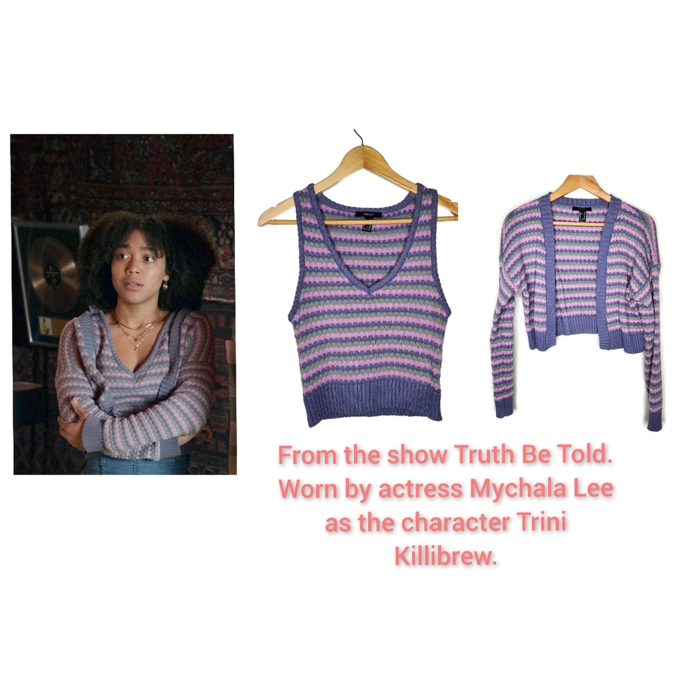 Forever 21 Striped Cardigan Sweater in Purple Size XS